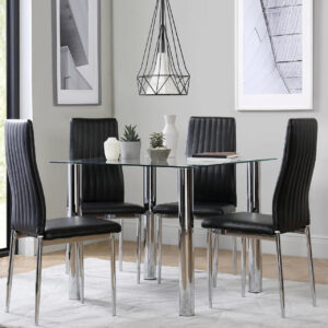 Dining Set : Dining Table with 4 Leon Black Leatherette Chairs